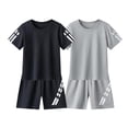 thumbnail image 1 of DOZINSIX 2 Pack Kids Boys Quick Dry Athletic Outfits Short Sleeve T-Shirt Shorts Set Summer Breathable Sportswear, 3-14 Years, 1 of 8