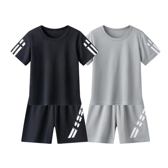 DOZINSIX 2 Pack Kids Boys Quick Dry Athletic Outfits Short Sleeve T-Shirt Shorts Set Summer Breathable Sportswear, 3-14 Years