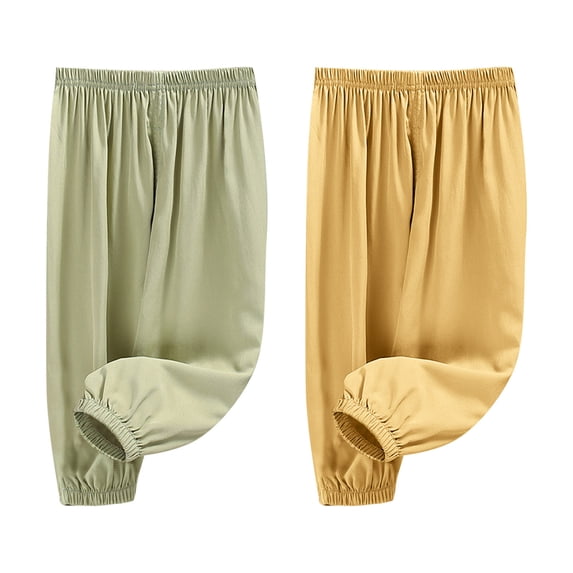 DOZINSIX 2 Pack Toddler Kids Boys Girls Ice Silk Lantern Pants 2-10 Years Soft Breathable Harem Pants Lightweight Summer Joggers