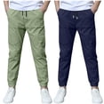 thumbnail image 1 of DOZINSIX 2 Pack Toddler Kids Boys Summer Cotton Linen Jogger Pants Casual Lightweight Elastic Waist Drawstring Sweatpants for 3-13 Years, 1 of 9