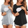 thumbnail image 1 of Odeerbi 2 Pcs Summer Maternity Tops Nursing Blouse for Women 2025 Pregnant Blouse for Breastfeeding Solid Color Round Neck Short Sleeve Tops Gray, 1 of 9