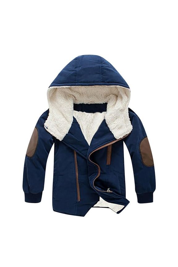 2025 Boys Cotton-padded With Thick Fleece Hooded Mid-length Cotton Jacket