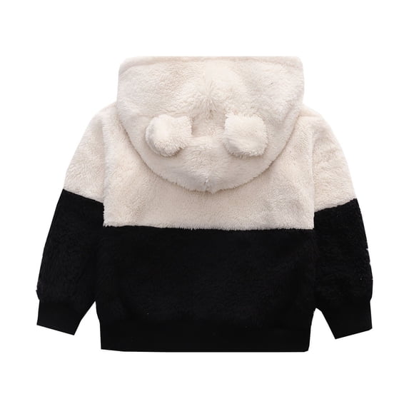 Odeerbi Children's Baby Boys Girls Hooded Sweater Color Matching Cute Warm Plush Baby Jacket Pullover