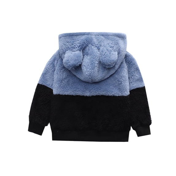 Odeerbi Children's Baby Boys Girls Hooded Sweater Color Matching Cute Warm Plush Baby Jacket Pullover