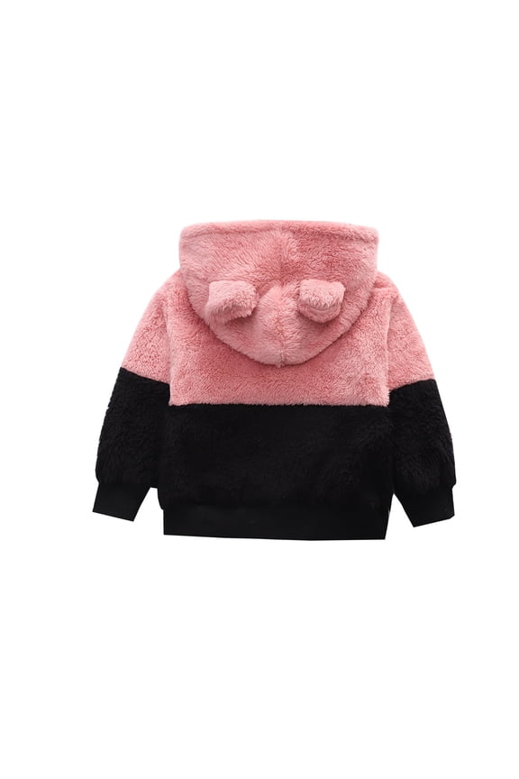 Children's Baby Boys Girls Hooded Sweater Color Matching Cute Warm Plush Baby Jacket Pullover