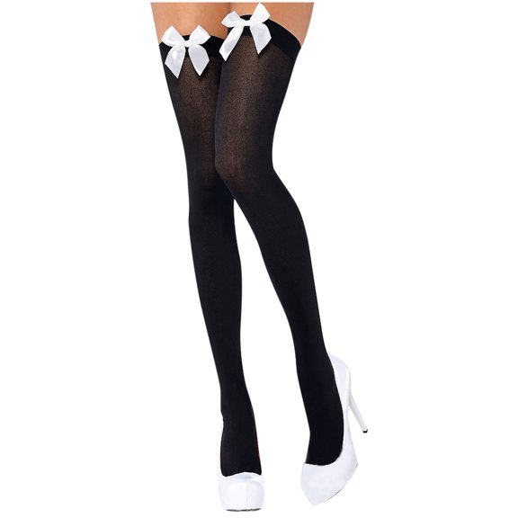 Odeerbi Christmas Socks Women Christmas Long Tube Socks Solid Color Garter Bow Hair Ball Christmas Party Black