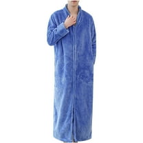 Odeerbi 2025 Couple Robes Autumn And Winter Flannel Thick Loose Zipper Couple Long Bathrobe Home Service Pajamas Blue