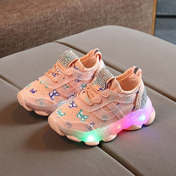 Odeerbi Toddler Girls Sneakers Kids LED Light Up Running Sports Shoes Luminous Athletic Shoes Pink