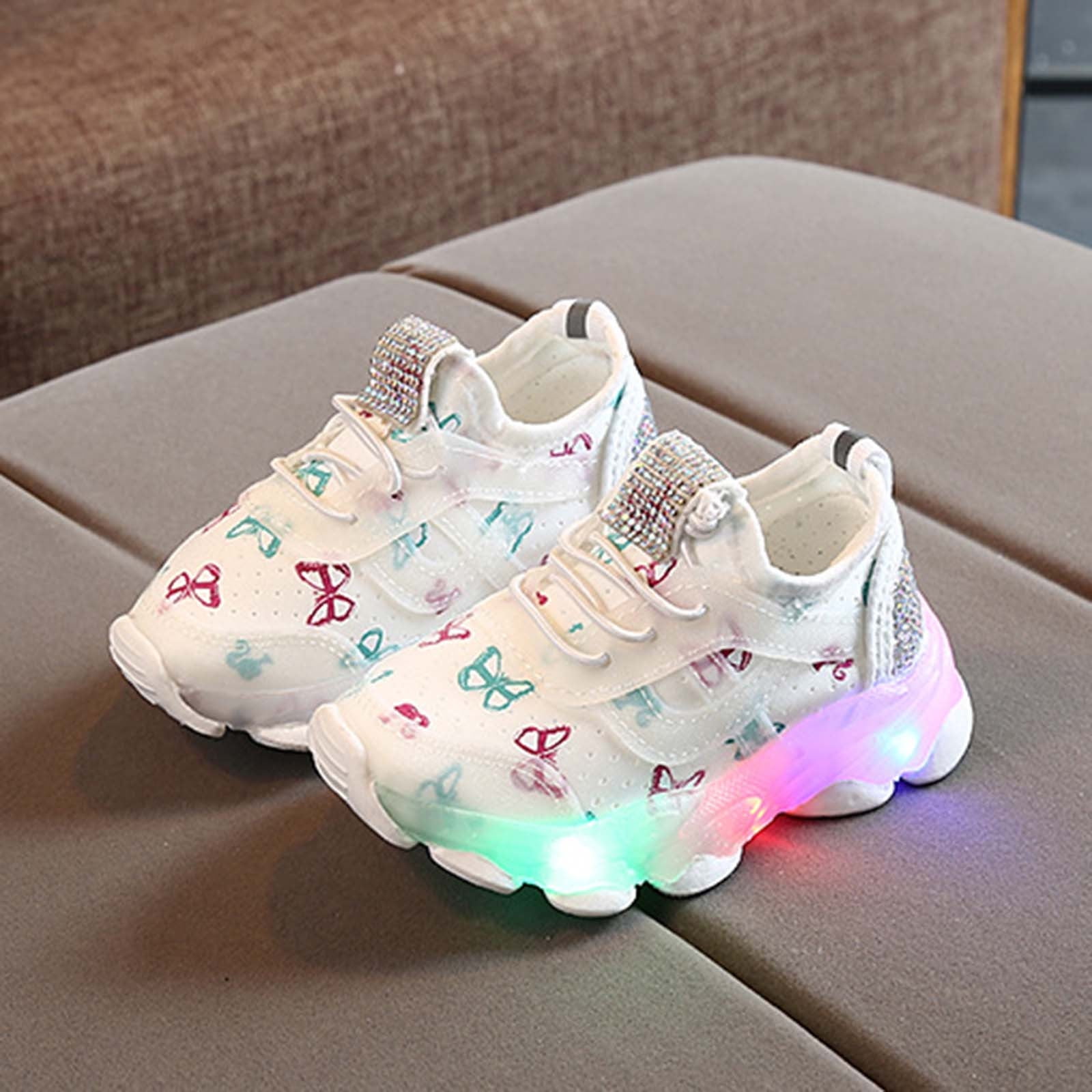 Odeerbi Girls Butterfly Crystal LED Luminous Sport Sneakers, Non-Slip ...
