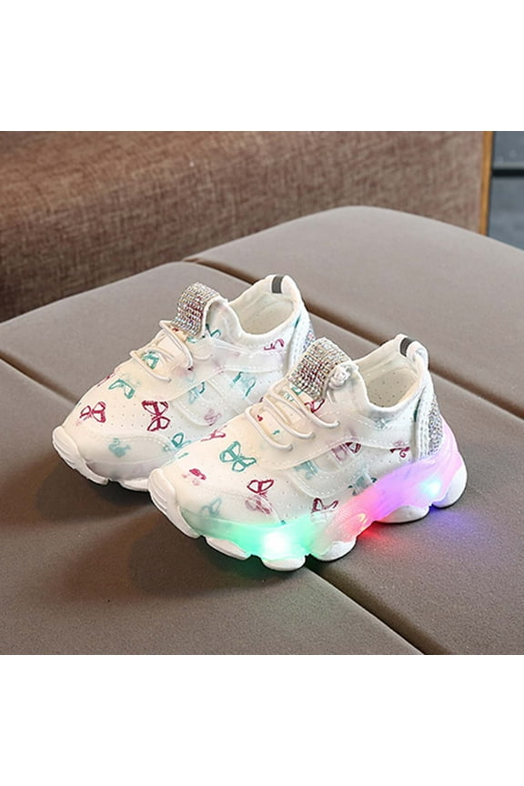 Toddler Girls Sneakers Kids LED Light Up Running Sports Shoes Luminous Athletic Shoes White