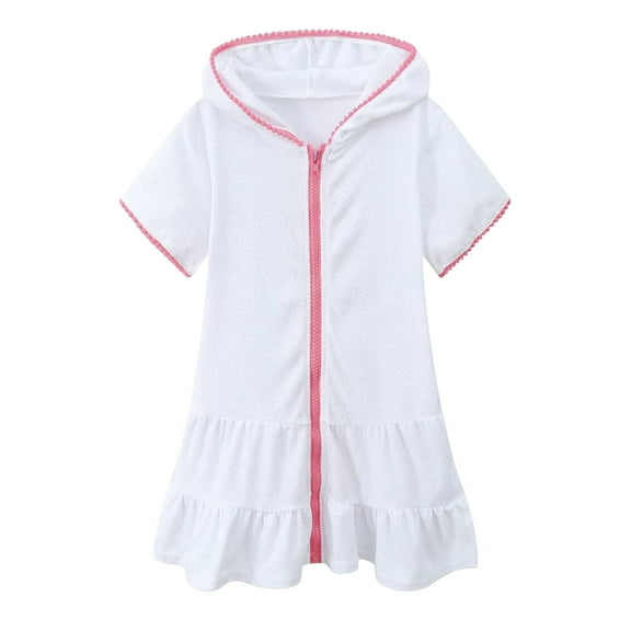 Odeerbi Kids Girls Swim Cover Up Toddler Swimsuit Coverup Hooded Zip-Up Beach Bathing Suit Robe