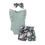 Odeerbi 2024 Infant Toddler Baby Girls Fly Sleeve Short Sleeve Floral Trousers Two-piece Set
