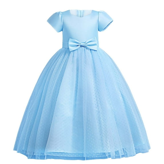 Odeerbi 2025 Kids Dress Girls Sleeveless Princess Dress Bow Tie Lace Flowers Mesh Dress Tufted Dress
