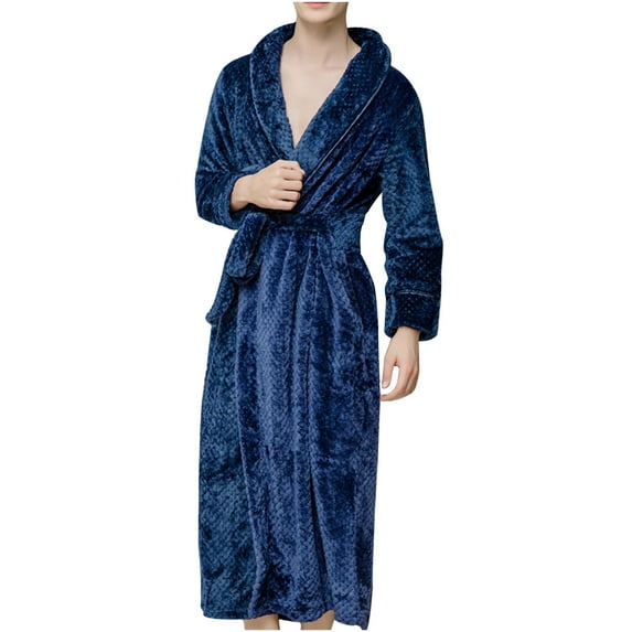 Odeerbi 2025 Men Robes Beibei Fleece Pajamas Autumn And Winter Thickening And Lengthening Flannel Warmth Bathrobe Purple