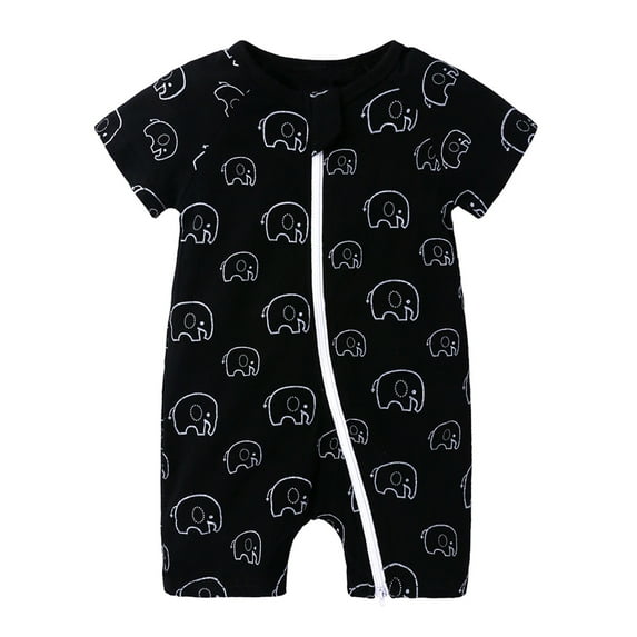 Odeerbi 2024 Toddler Baby Boys Girls Cute Cartoon Animal Pattern Short Sleeve Double Zipper Romper Jumpsuit