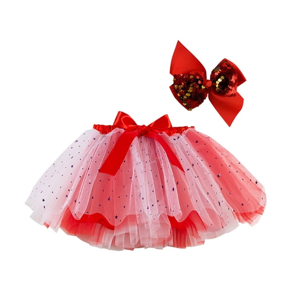 Odeerbi 2025 Toddler Girls Cute Party Dance outfit Splice Rainbow Net Yarn Sequins Tulle Skirt Bow Hairpin Suit