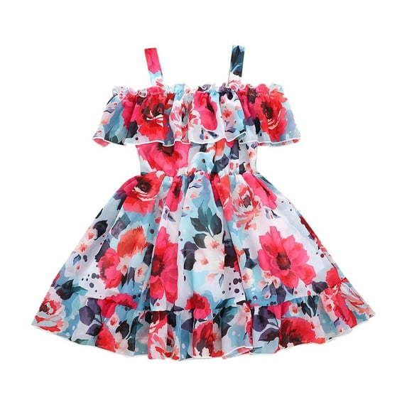 Odeerbi 2024 Toddler Girls Summer Chiffon Dress Kids Baby Princess Dress Sling Beach Dress