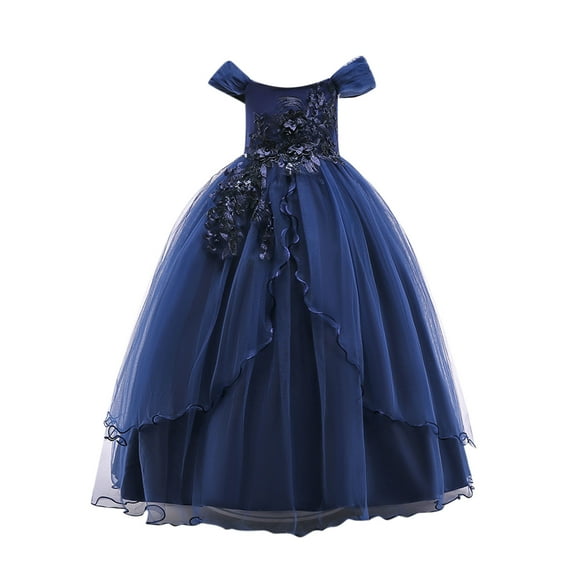 Odeerbi Toddler Girls Temperament Minimalistic Bowknot Embroidered Flower Net Yarn Birthday Party Gown Dresses