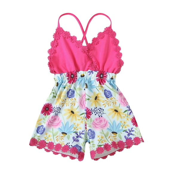 Odeerbi 2025 Toddler Kids Girl Vest Backless Sunflower Printed Romper Clothes Sunsuit Outfits