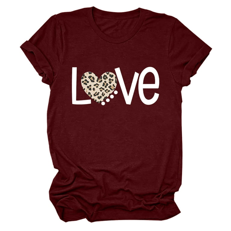 Odeerbi 2024 Valentine's Day Heart Blouse for Women V Neck T-Shirts Short  Sleeve Pocket Blouse Tooling Upper Belt Tops Burgundy