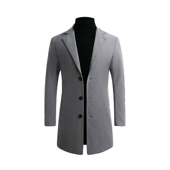 Odeerbi Casual Outwear Jackets for Men Fall/winter New Style Plus Cotton Solid Color Woolen Lapel Overcoat Jacket Light Gray