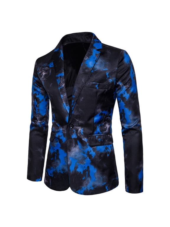 Casual Outwear Jackets for Men One Button Flame Printing Slimting Performance Suit Suit