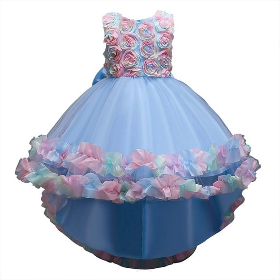 Odeerbi 2025 Children Dress Girl No Sleeve Princess Dress Flower Tail Dress Skirt Tutu Skirt Net Gauze Dress Canonicals