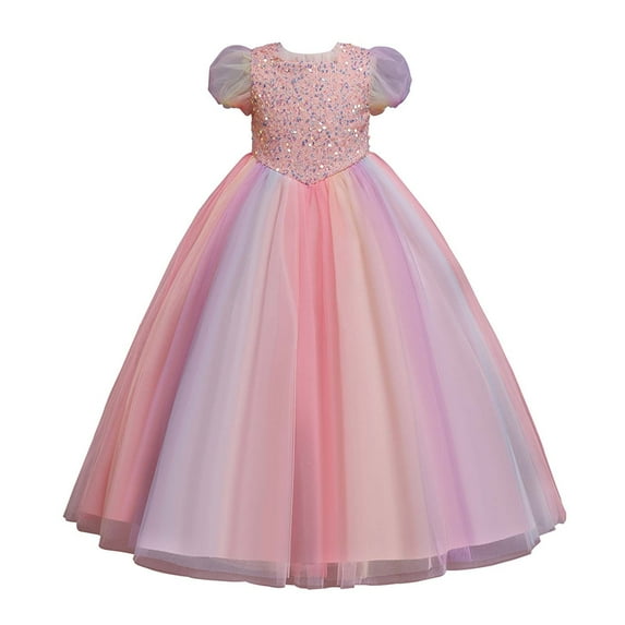 Odeerbi 2025 Children Dress Girl Puff Sleeve Princess Dress Long Sequin Dress Canonicals
