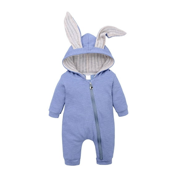 Odeerbi 2025 Infant Baby Boys Girls Cartoon Rabbit Ears Hooded Romper Jumpsuit Outfits