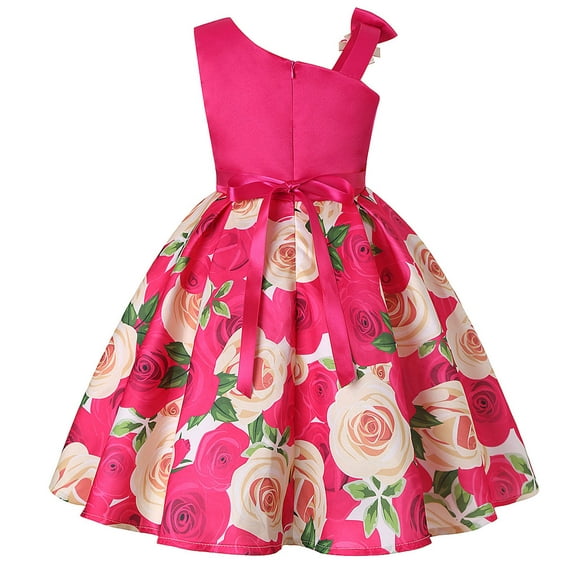 Odeerbi 2025 New Shoulder Children's Dress Rose Print Dress Skirt Girls Party outfits Festival outfits