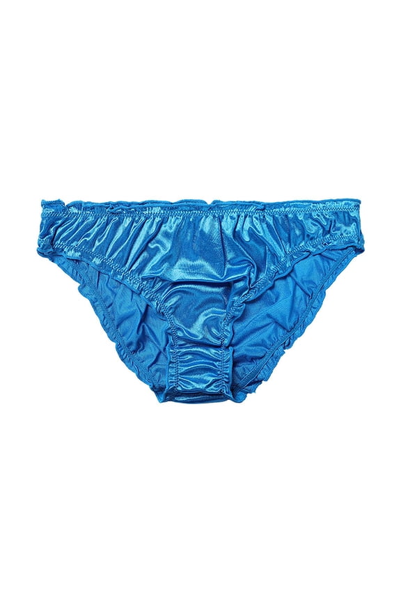 2025 Stretch Briefs T-Back Panties Women's Satin Panties Mid Waist Wavy Cotton Crotch Briefs Blue