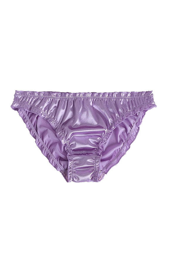 Stretch Briefs T-Back Panties Women's Satin Panties Mid Waist Wavy Cotton Crotch Briefs Blue