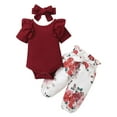 thumbnail image 1 of Odeerbi 2025 Summer Girls' Children's Clothing Short Sleeve Top Printed Pants Bow Headband Three-piece Set, 1 of 9