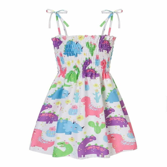 Odeerbi 2025 Summer Toddler Baby Girls Sleeveless Sling Dress Graphic Print Children's Clothing