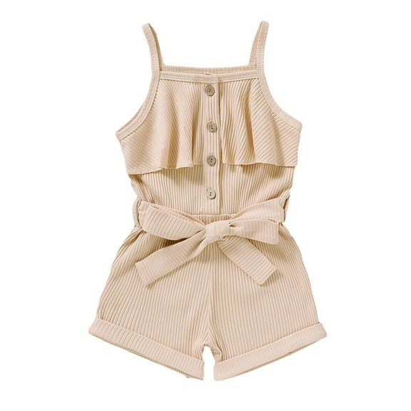 Odeerbi 2025 Summer Toddler Baby Girls Sleeveless Solid Ruffles Suspender Romper Jumpsuit