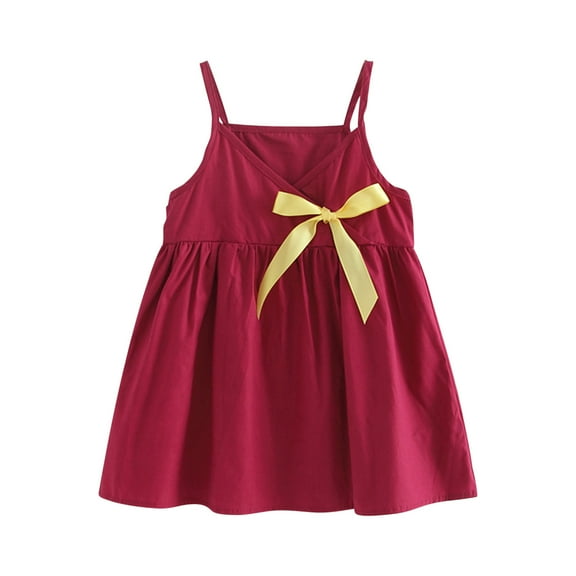 Odeerbi 2025 Summer Toddler Baby Girls Wine Red Sleeveless Sling Dress Children's Clothing