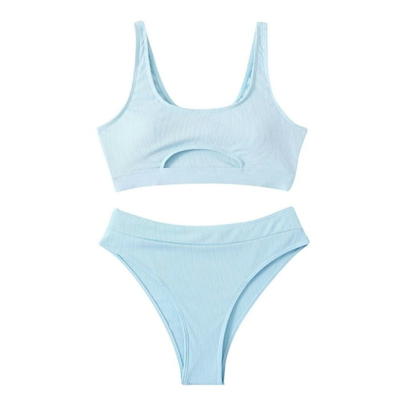 Odeerbi 2025 Summer Women's Split Solid Color Skinny Backless Bikini Swimsuit Black