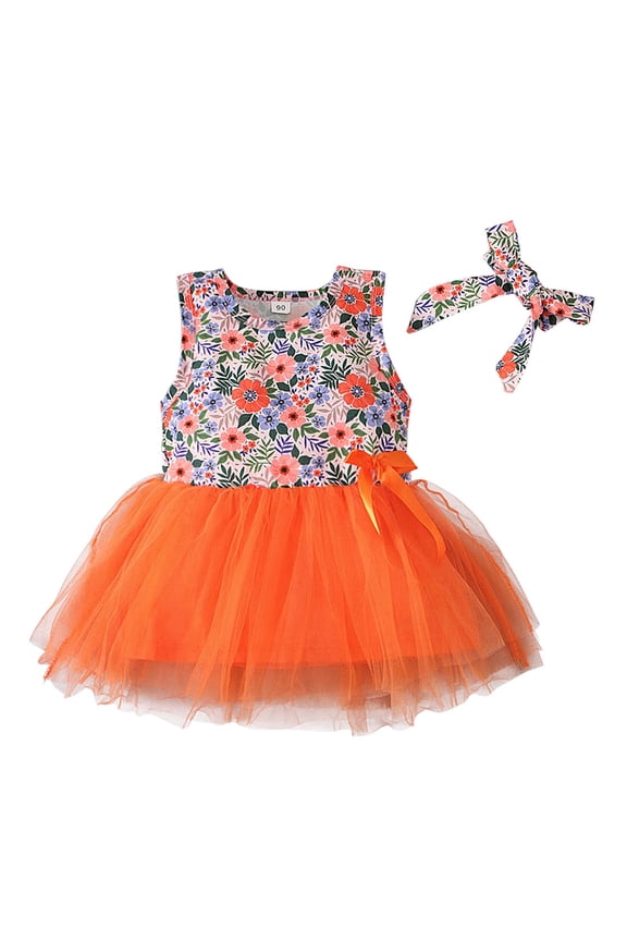 2025 Toddler Baby Girls Children Summer Sleeveless Floral Vest Flower Print Bow Lace Mesh Dress