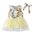 thumbnail image 1 of Odeerbi 2025 Toddler Baby Girls Children Summer Sleeveless Floral Vest Flower Print Bow Lace Mesh Dress, 1 of 9