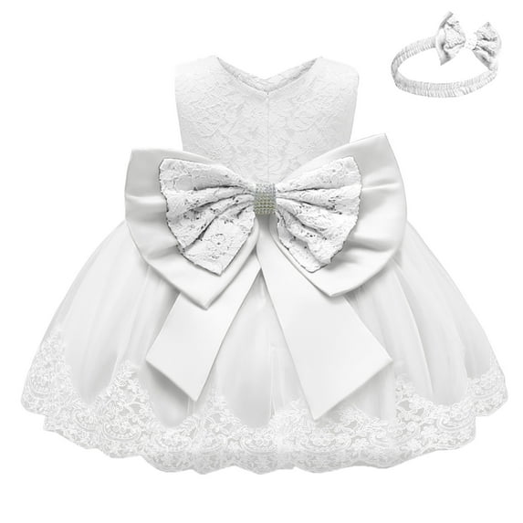 Odeerbi 2025 Toddler Baby Girls Dress Lace Bowknot Birthday Party Wedding Gown Kids Dresses