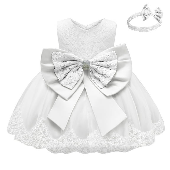 Odeerbi 2025 Toddler Baby Girls Dress Lace Bowknot Birthday Party Wedding Gown Kids Dresses