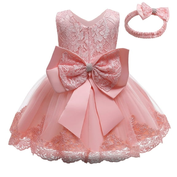 Odeerbi 2025 Toddler Baby Girls Dress Lace Bowknot Birthday Party Wedding Gown Kids Dresses