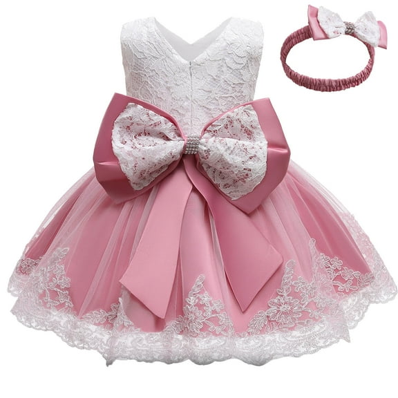 Odeerbi 2025 Toddler Baby Girls Dress Lace Bowknot Birthday Party Wedding Gown Kids Dresses