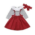 thumbnail image 1 of Odeerbi 2025 Toddler Baby Girls Outfits Ruffle Collar Clothes Cute Stripe Romper Skirt Suit, 1 of 9