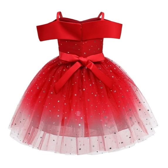 Odeerbi Toddler Girls Net Yarn Temperament Sequins Bowknot Birthday Party Gown Long Dresses