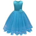 thumbnail image 1 of Odeerbi Toddler Girls Solid Color Flowers Net Yarn Bowknot Birthday Party Flowers Gown Kids Dresses, 1 of 7