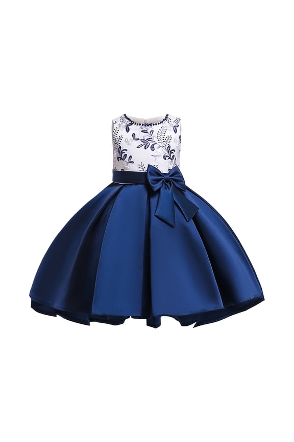 2025 Toddler Girls Solid Color Pearl Embroidery Bowknot Birthday Party Flowers Gown Kids Dresses