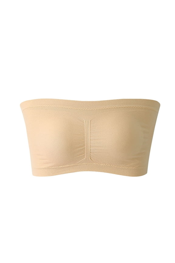 2025 Tube Tops Bandeau Women's Stretch Strapless Bra Summer Bandeau Bra Plus Size Strapless Bra Comfort Wireless Bra Beige