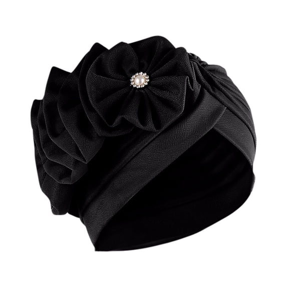 Odeerbi Turban HeadwrapsWomen Solid Floral India Muslim Ruffle Chemo Hat Headband Head Wraps Turbans Beanie Cap Headwraps Pink