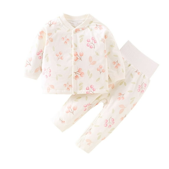 Odeerbi 2M-5Y Baby Boys Girls Cotton Pajamas Fall Long Johns Long Sleeve Tops Pants Set Soft Loungewear Floral Print Sleepwear Two-piece Pajama Sets Baby Boys Girls Clothes